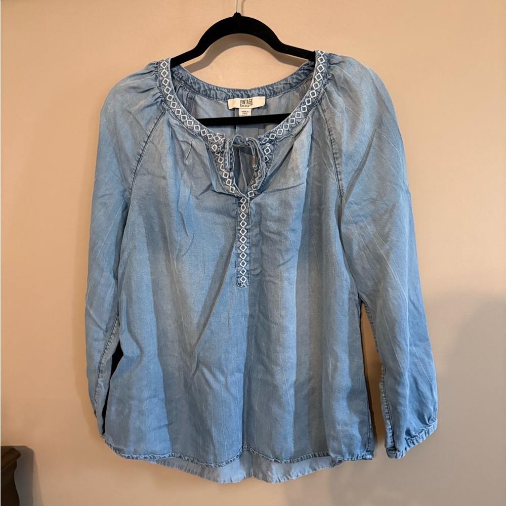❤️Vintage America Blues Lightweight Denim Peasant Top size M